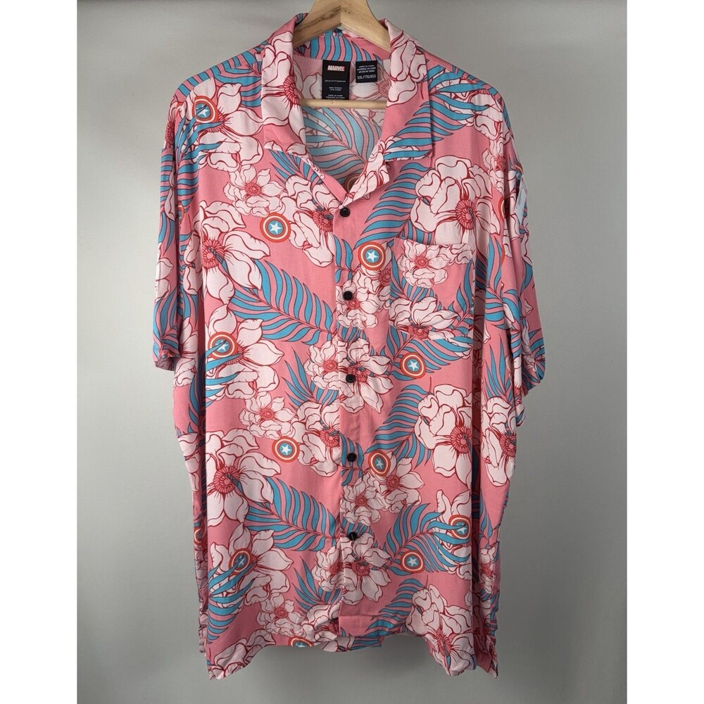 Marvel Captain America Floral Shield Hawaiian Shirt Men’s XXL